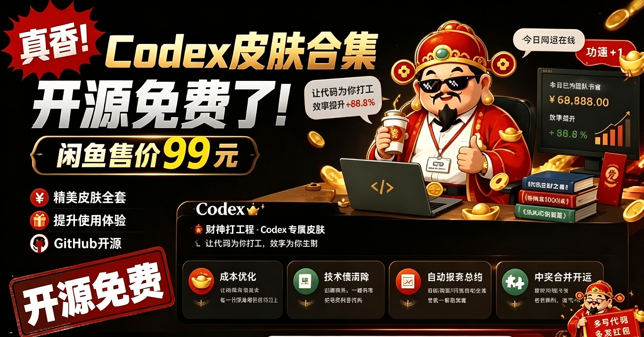 闲鱼售卖 99 元的 Codex 皮肤合集，GitHub 免费开源了！让你的 codex 变成精美界面 Codex Dream 
