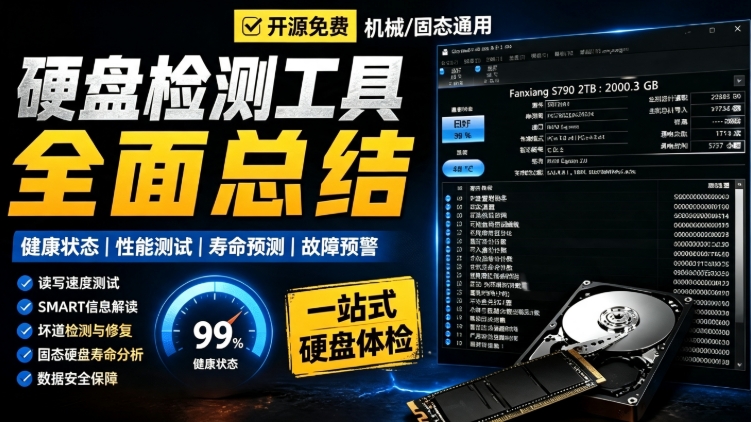 Github宝藏应用！专业磁盘硬盘健康信息检测工具，支持硬盘健康度、通电时间和次数等，CrystalDiskInfo