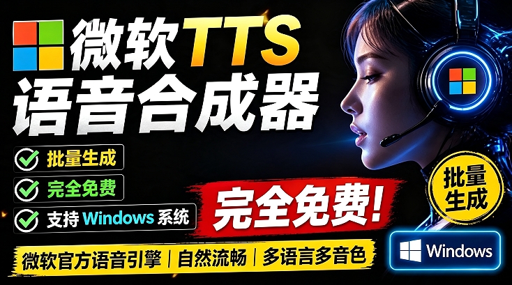 微软 TTS 免费语音配音生成器，完全免费，支持多语音、多音色选择，Windows系统专用 TTS语音合成器
