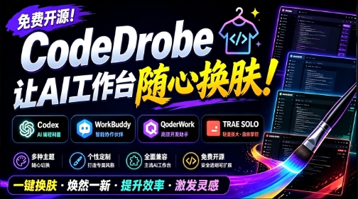 免费开源的CodeDrobe，让AI工作台随心换肤，支持Codex、WorkBuddy等，免费且本地运行！